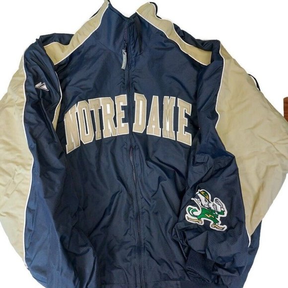 Majestic NCAA Notre Dame Fighting Irish Full Zip Jacket Mens L Coat Blue Gold - Picture 7 of 7